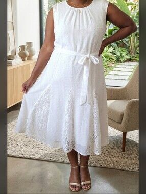 Taylor Women's/midi Dress/White/A-Line/with Lace and Swiss Dot Detail, Size 18W
